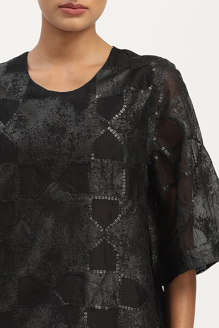 Black Organza Embroidered Summer Dress by Abraham & Thakore at Pernia's Pop Up Shop