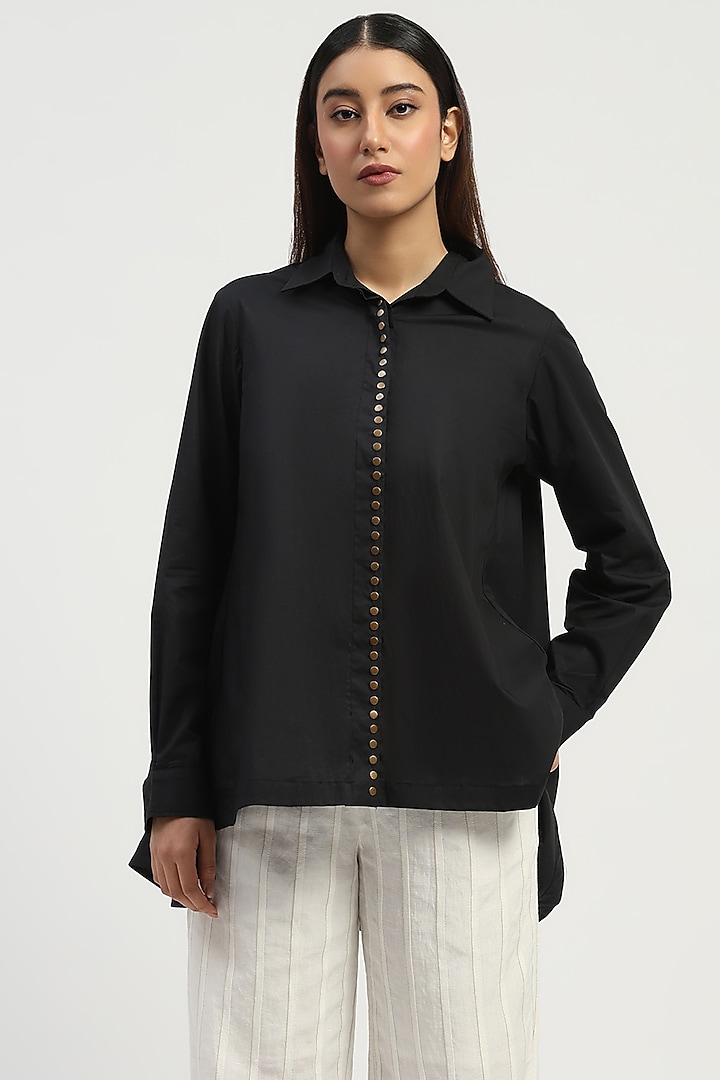 Black Poplin Shirt by Abraham & Thakore at Pernia's Pop Up Shop