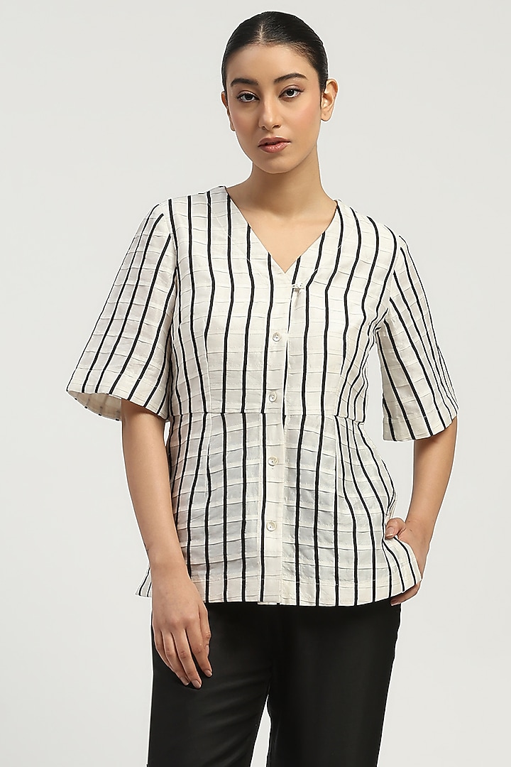 Ivory Chanderi Embellished Top by Abraham & Thakore at Pernia's Pop Up Shop