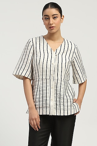 Ivory Chanderi Embellished Top by Abraham & Thakore