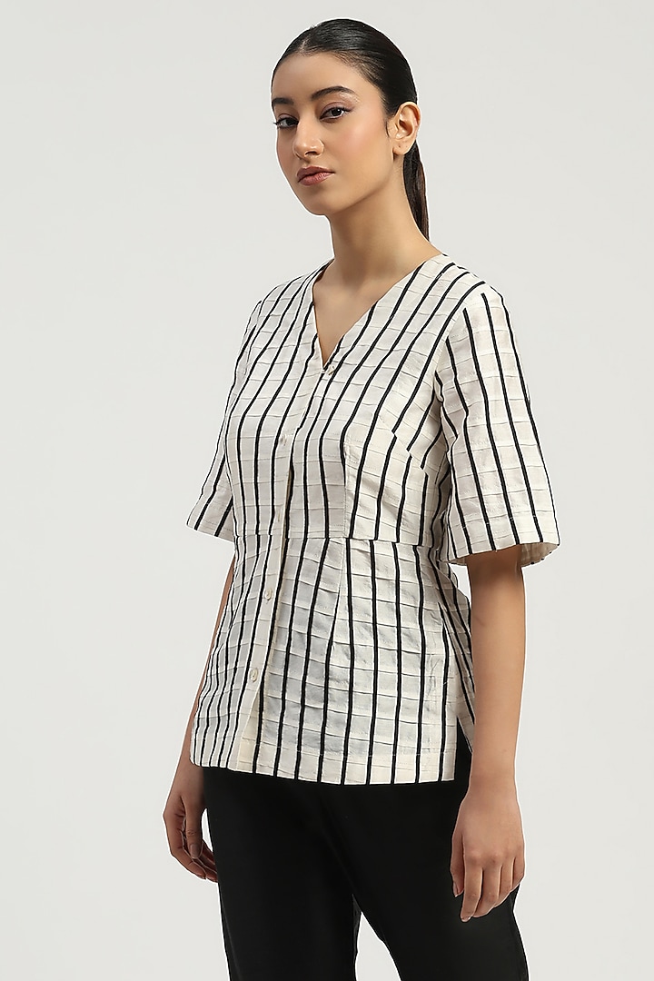 Ivory Chanderi Embellished Top by Abraham & Thakore at Pernia's Pop Up Shop