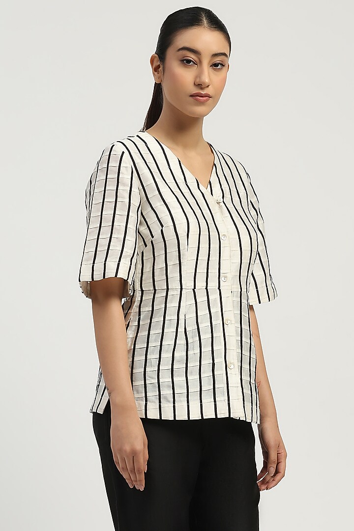 Ivory Chanderi Embellished Top by Abraham & Thakore at Pernia's Pop Up Shop