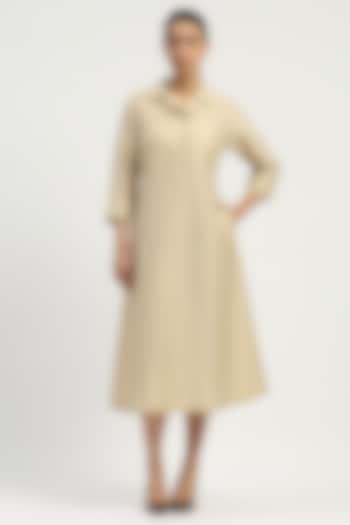 Beige Chanderi Embellished Vacation Dress by Abraham & Thakore at Pernia's Pop Up Shop