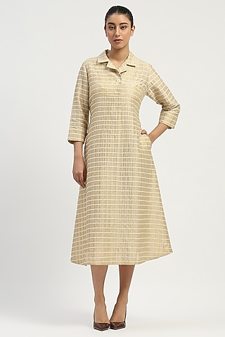 Beige Chanderi Embellished Dress by Abraham & Thakore