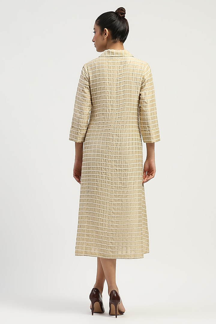 Beige Chanderi Embellished Vacation Dress by Abraham & Thakore at Pernia's Pop Up Shop