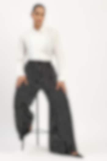 Black Georgette Embroidered Trousers by Abraham & Thakore at Pernia's Pop Up Shop
