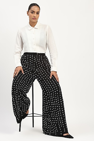 Black Georgette Embroidered Trousers by Abraham & Thakore