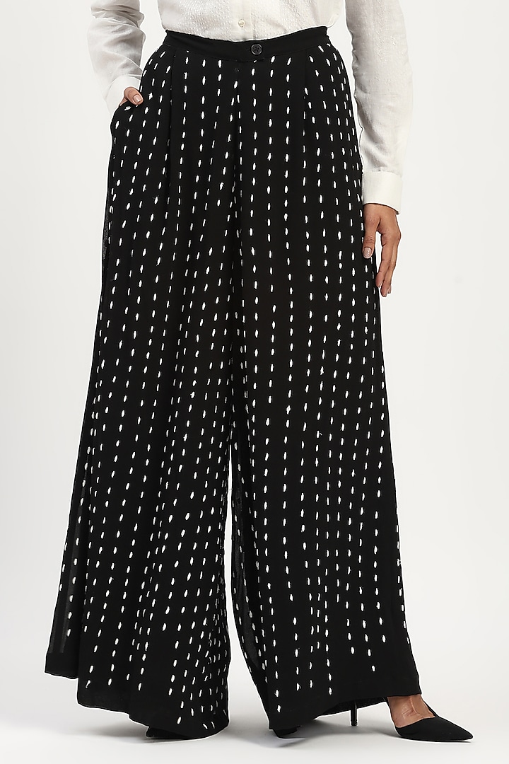 Black Georgette Embroidered Trousers by Abraham & Thakore at Pernia's Pop Up Shop