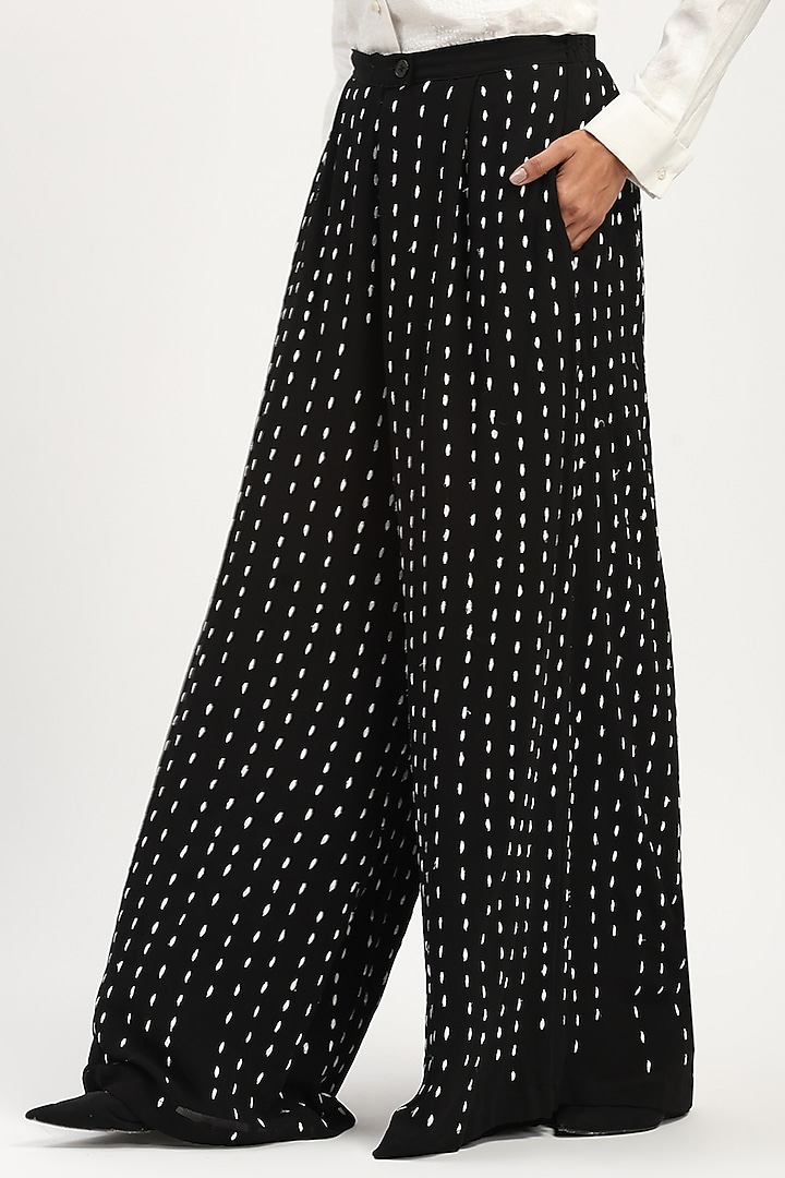 Black Georgette Embroidered Trousers by Abraham & Thakore at Pernia's Pop Up Shop