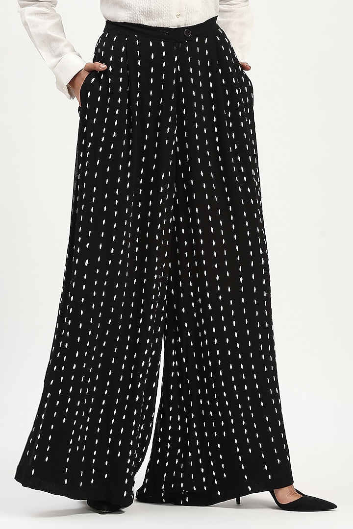 Black Georgette Embroidered Trousers by Abraham & Thakore at Pernia's Pop Up Shop