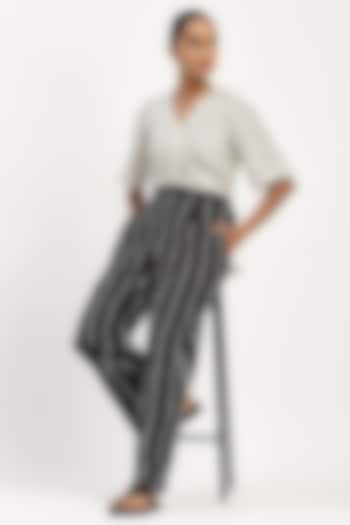 Black Chanderi Embroidered Trousers by Abraham & Thakore at Pernia's Pop Up Shop