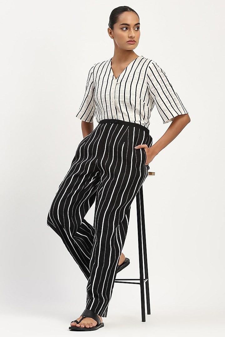 Black Chanderi Embroidered Trousers by Abraham & Thakore at Pernia's Pop Up Shop