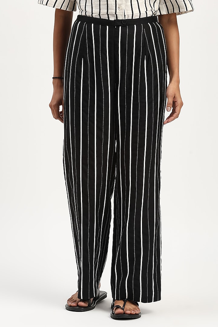Black Chanderi Embroidered Trousers by Abraham & Thakore at Pernia's Pop Up Shop