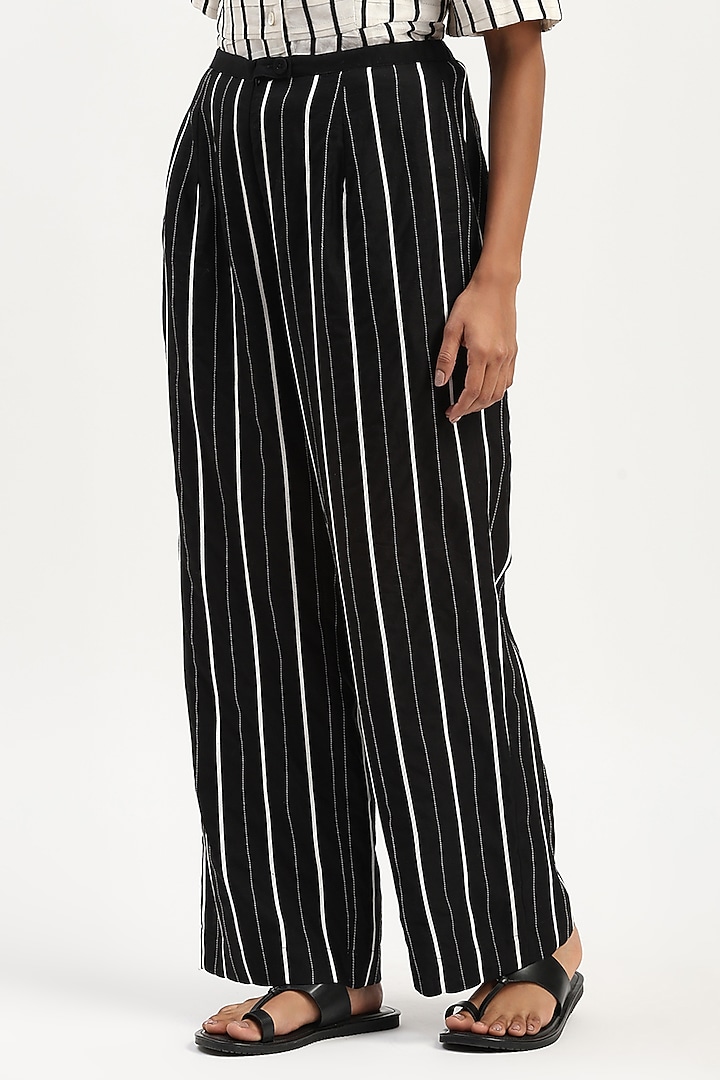 Black Chanderi Embroidered Trousers by Abraham & Thakore at Pernia's Pop Up Shop