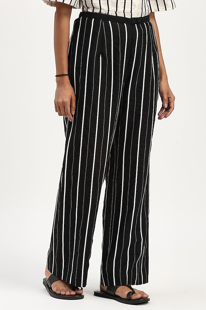Black Chanderi Embroidered Trousers by Abraham & Thakore at Pernia's Pop Up Shop
