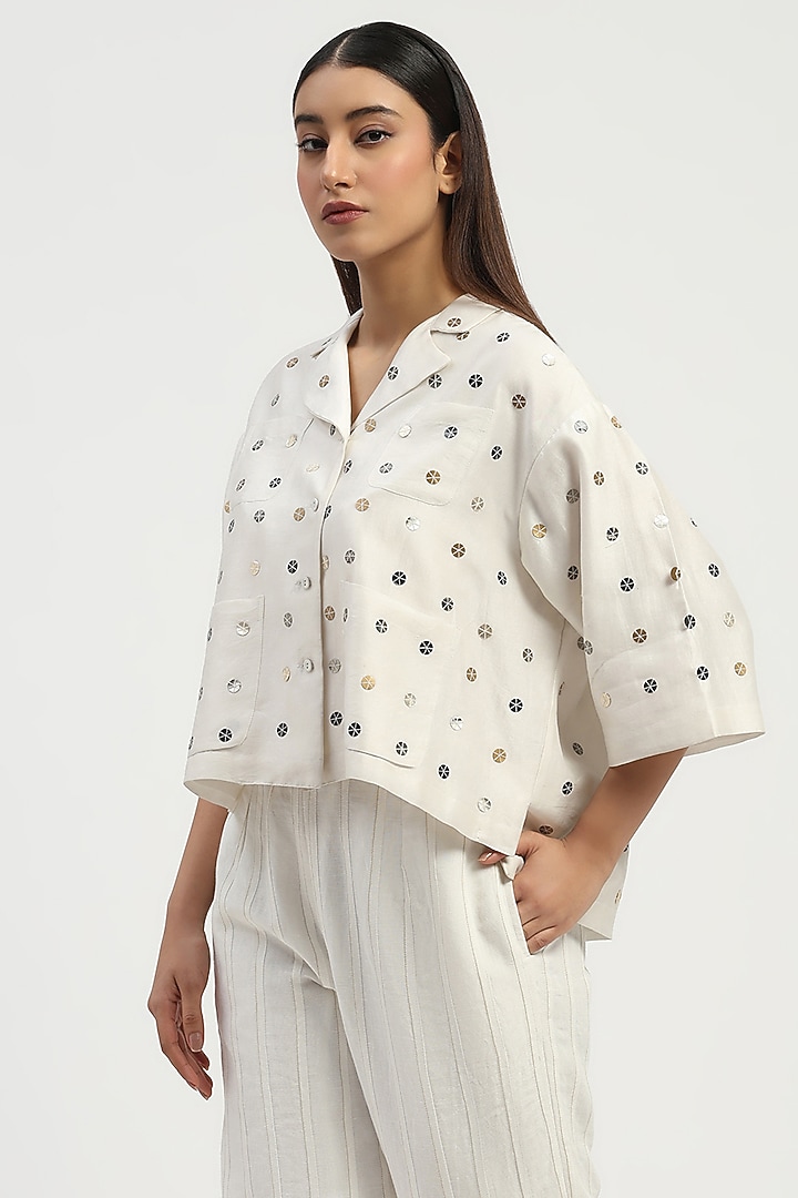 Ivory Chanderi Sequins Embroidered Top by Abraham & Thakore at Pernia's Pop Up Shop