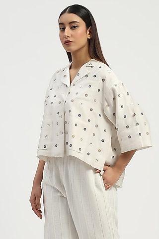 Ivory Chanderi Sequins Embroidered Top by Abraham & Thakore