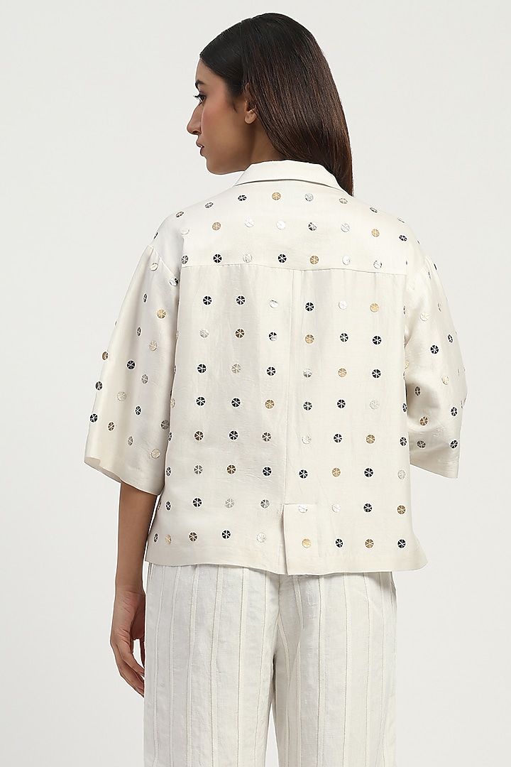Ivory Chanderi Sequins Embroidered Top by Abraham & Thakore at Pernia's Pop Up Shop