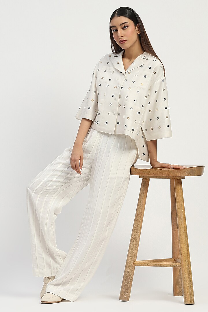 Ivory Chanderi Sequins Embroidered Top by Abraham & Thakore at Pernia's Pop Up Shop