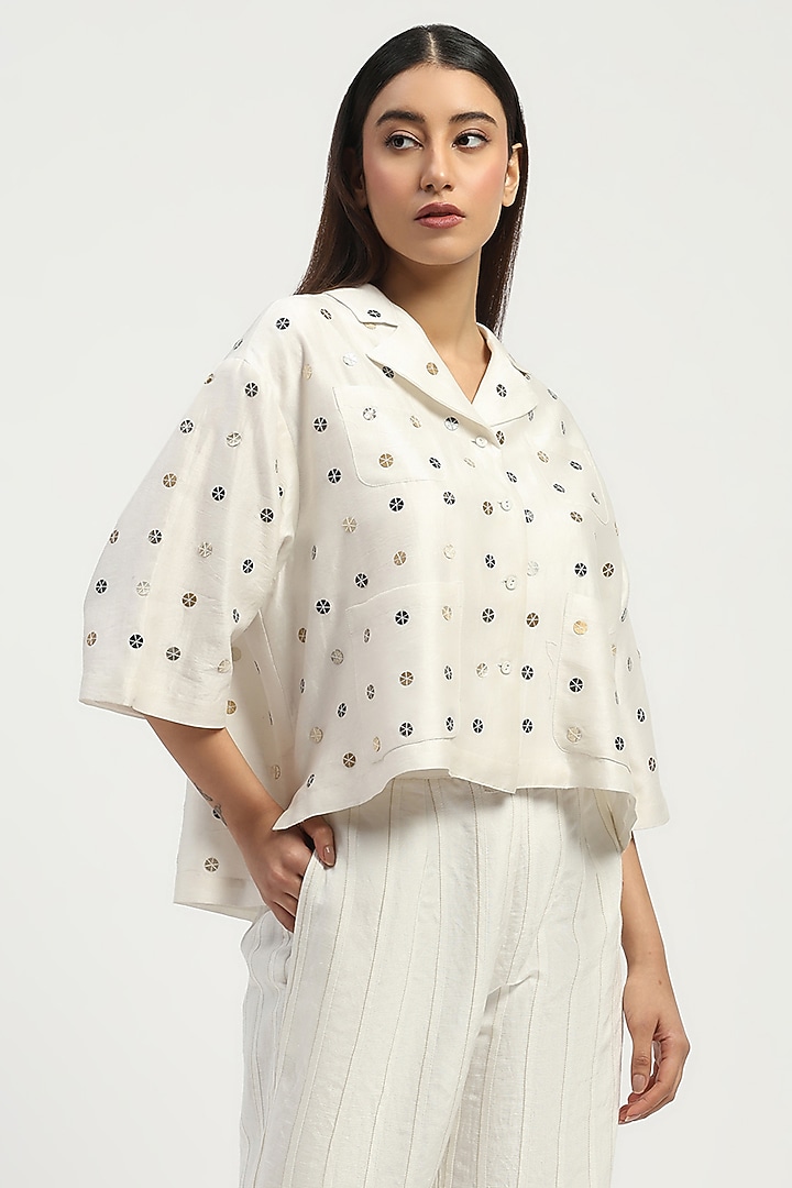Ivory Chanderi Sequins Embroidered Top by Abraham & Thakore at Pernia's Pop Up Shop