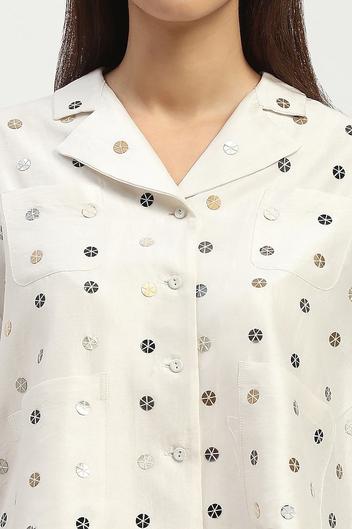 Ivory Chanderi Sequins Embroidered Top by Abraham & Thakore at Pernia's Pop Up Shop