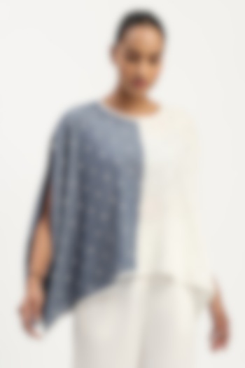 Indigo & Ivory Cotton Tencel Embroidered Schiffli Top by Abraham & Thakore at Pernia's Pop Up Shop