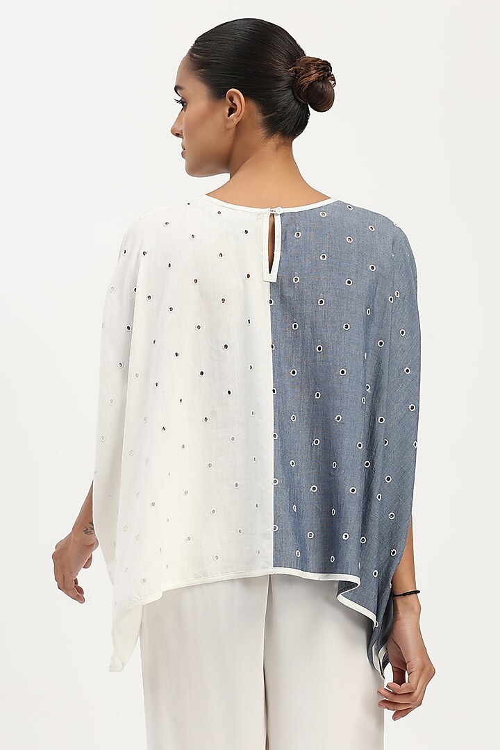 Indigo & Ivory Cotton Tencel Embroidered Schiffli Top by Abraham & Thakore at Pernia's Pop Up Shop
