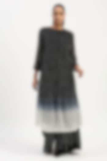 Black & Ivory Georgette Embroidered Kurta by Abraham & Thakore at Pernia's Pop Up Shop