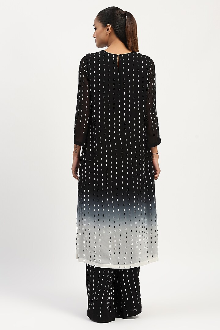 Black & Ivory Georgette Embroidered Kurta by Abraham & Thakore at Pernia's Pop Up Shop