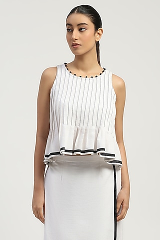 Ivory Cotton Dhoti Top by Abraham & Thakore