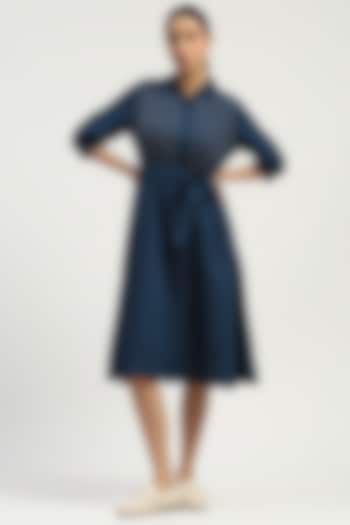 Indigo Linen Blend Summer Dress by Abraham & Thakore at Pernia's Pop Up Shop