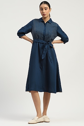 Indigo Linen Blend Dress by Abraham & Thakore