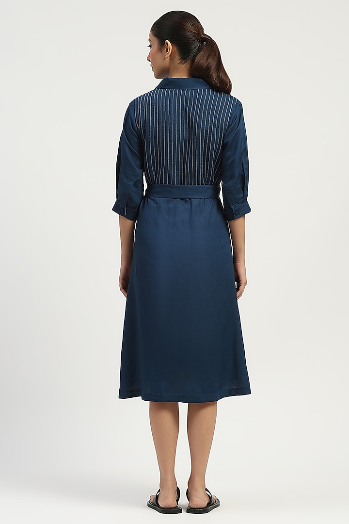 Indigo Linen Blend Summer Dress by Abraham & Thakore at Pernia's Pop Up Shop