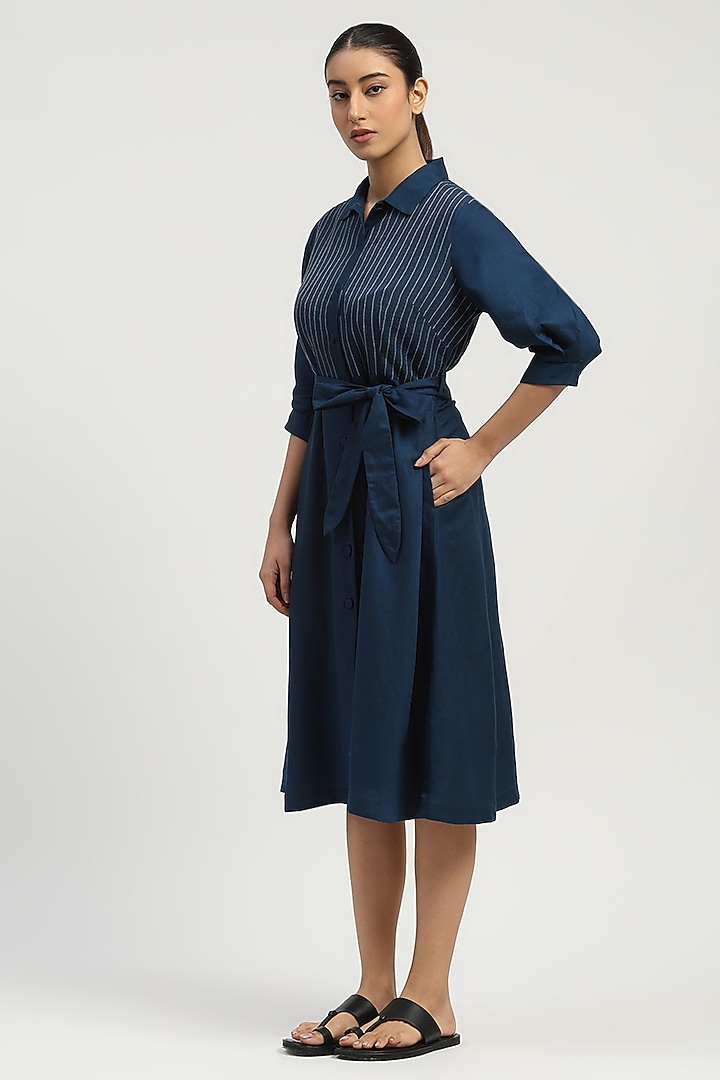 Indigo Linen Blend Summer Dress by Abraham & Thakore at Pernia's Pop Up Shop