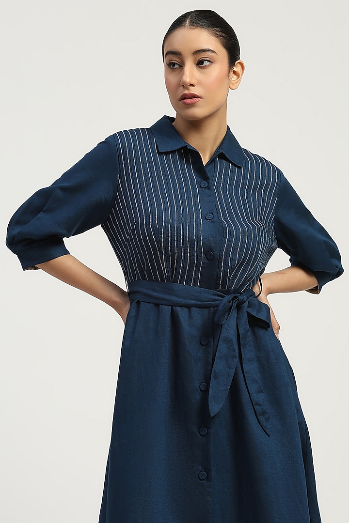 Indigo Linen Blend Summer Dress by Abraham & Thakore at Pernia's Pop Up Shop