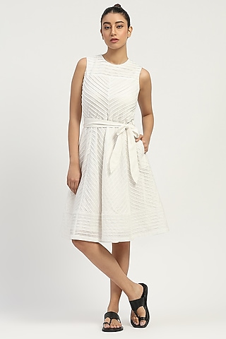 Ivory Sushi Voile Patchwork Dress by Abraham & Thakore