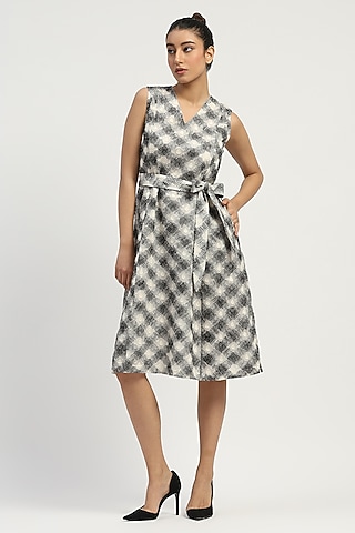 Black & Ivory Cotton Embroidered Dress by Abraham & Thakore