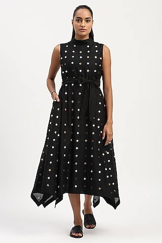 Black Chanderi Sequins Embroidered Dress by Abraham & Thakore