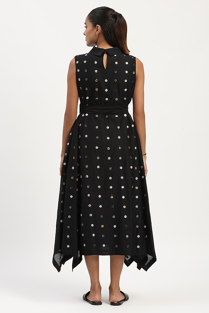 Black Chanderi Sequins Embroidered Vacation Dress by Abraham & Thakore at Pernia's Pop Up Shop