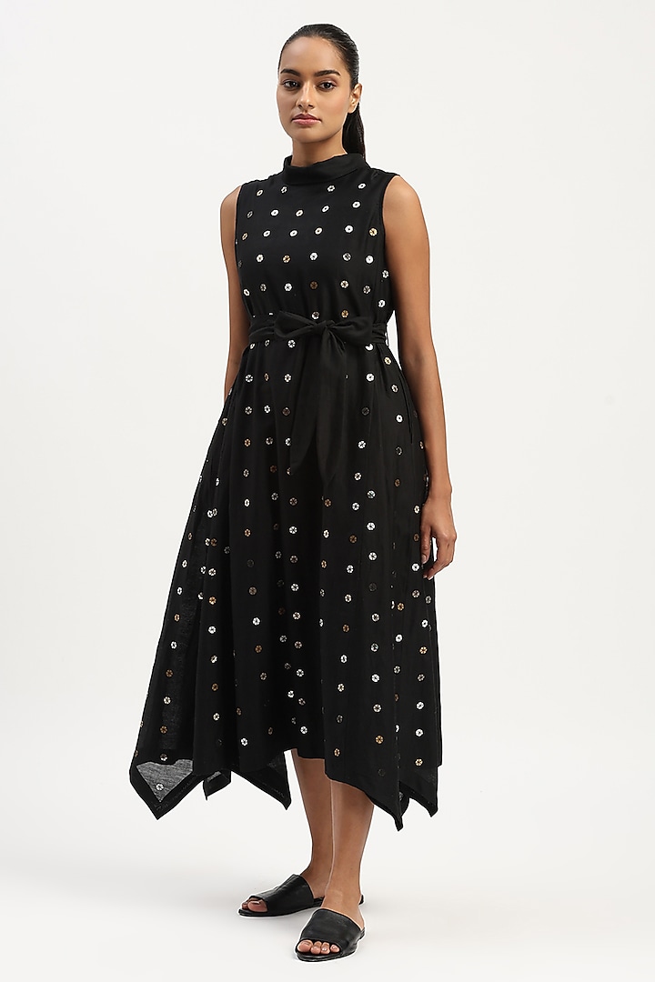 Black Chanderi Sequins Embroidered Vacation Dress by Abraham & Thakore at Pernia's Pop Up Shop