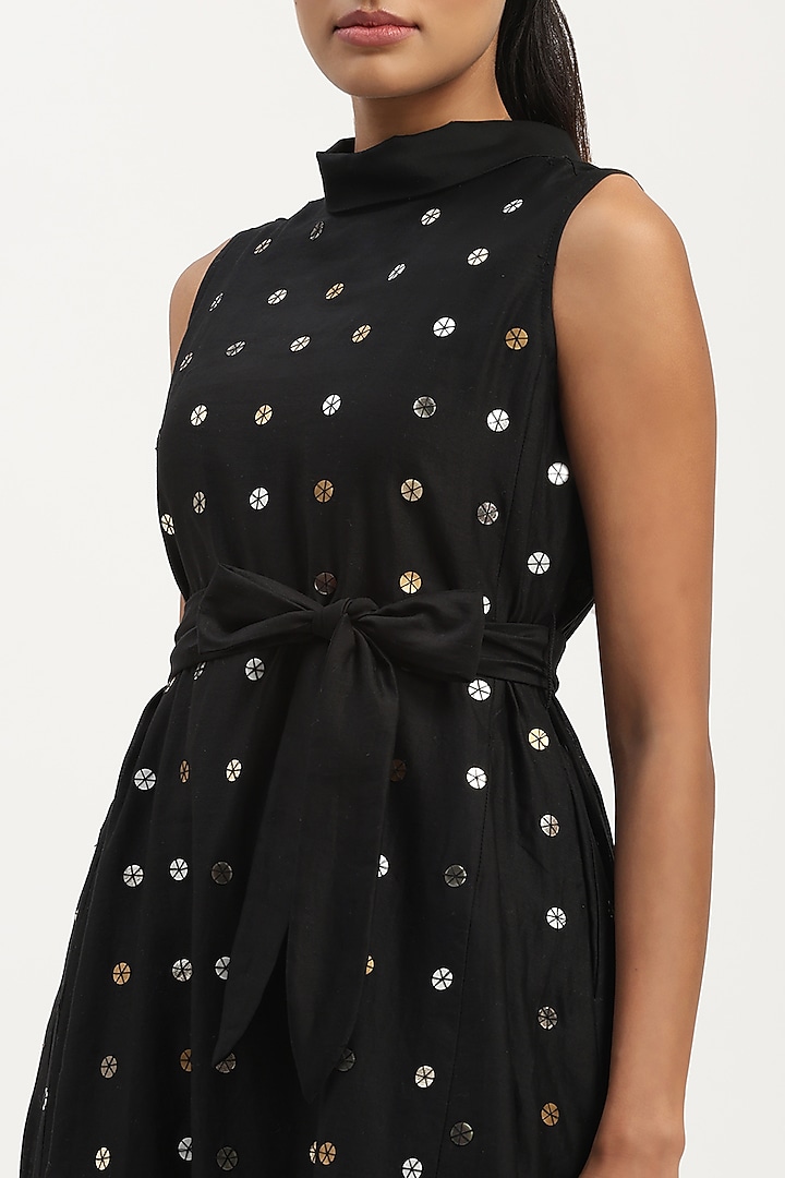 Black Chanderi Sequins Embroidered Vacation Dress by Abraham & Thakore at Pernia's Pop Up Shop