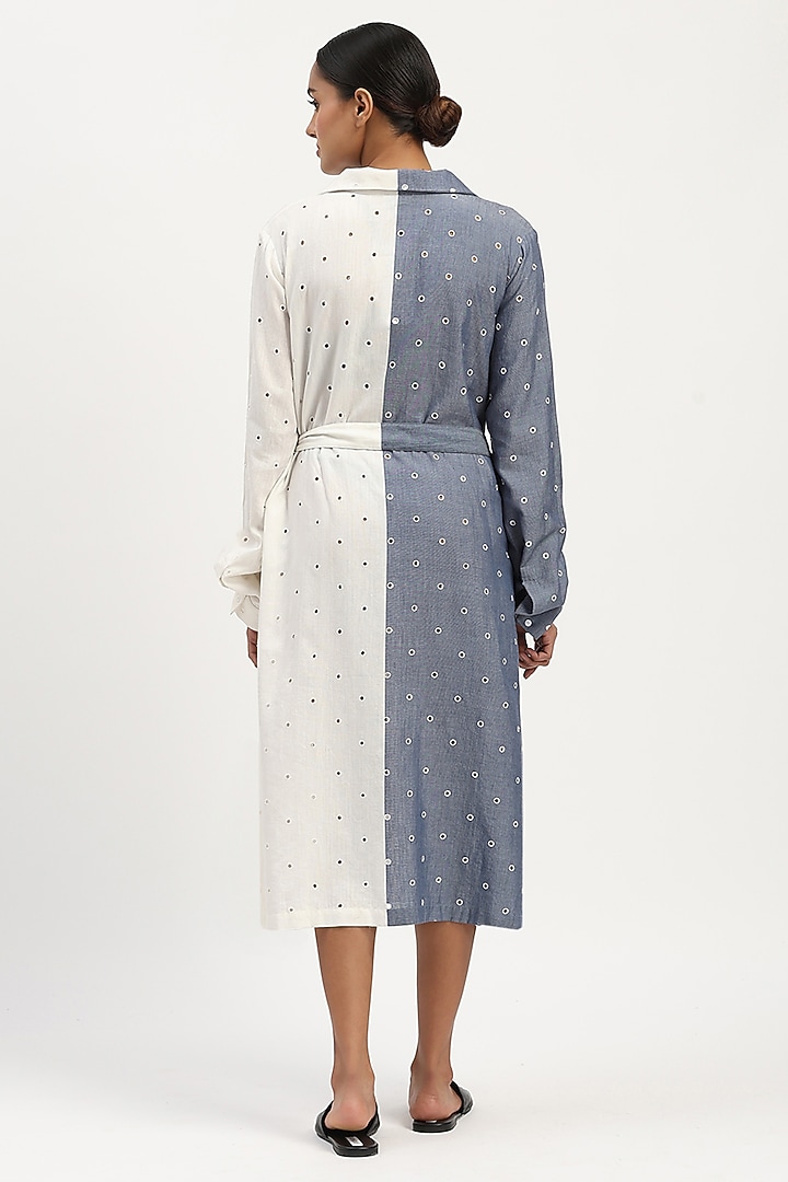 Indigo & Ivory Cotton Tencel Embroidered Summer Dress by Abraham & Thakore at Pernia's Pop Up Shop