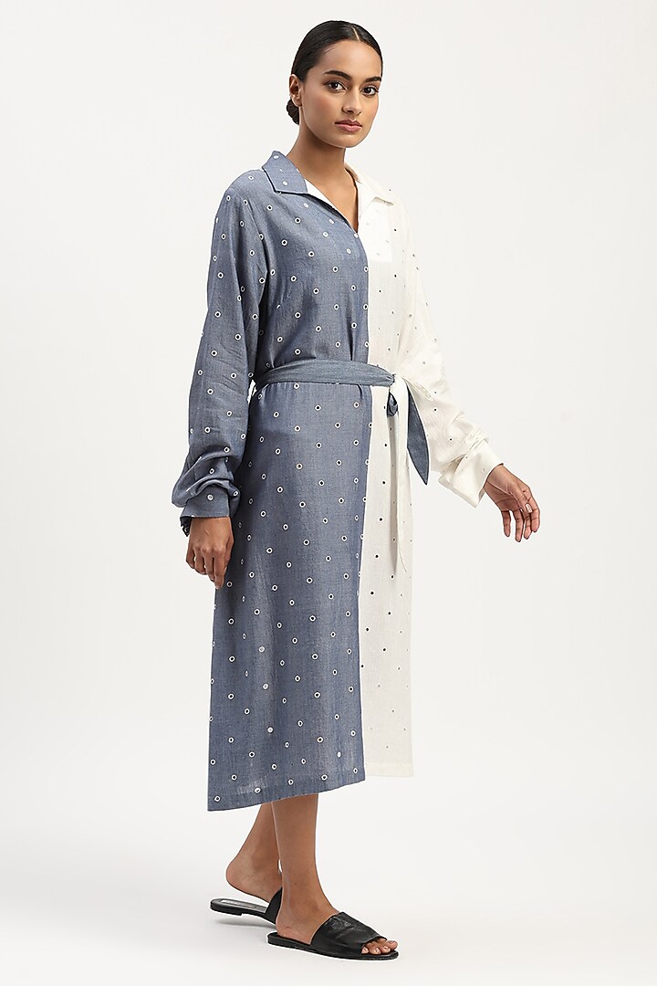 Indigo & Ivory Cotton Tencel Embroidered Summer Dress by Abraham & Thakore at Pernia's Pop Up Shop