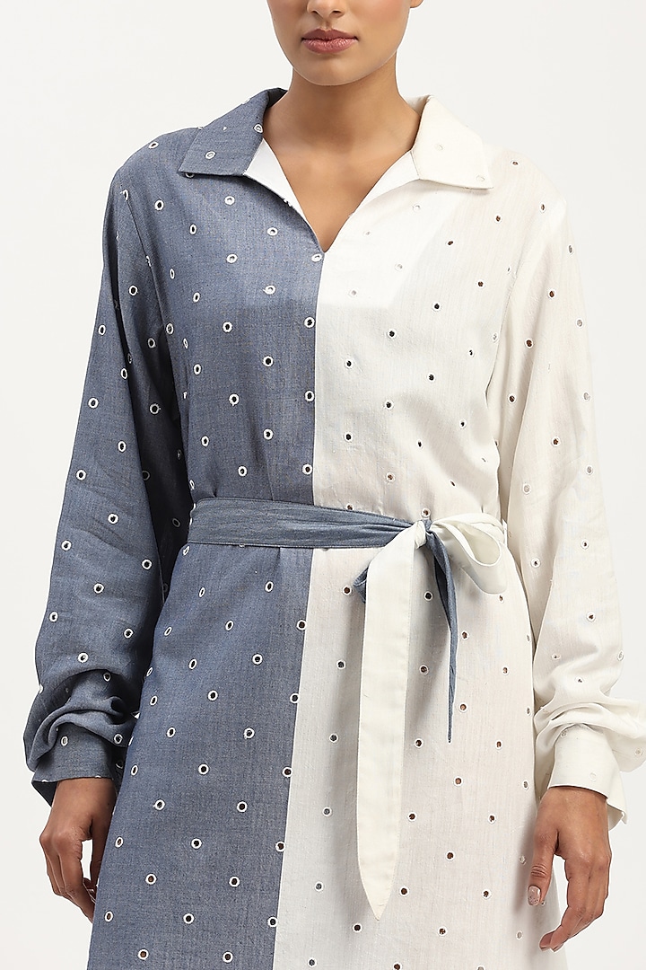 Indigo & Ivory Cotton Tencel Embroidered Summer Dress by Abraham & Thakore at Pernia's Pop Up Shop