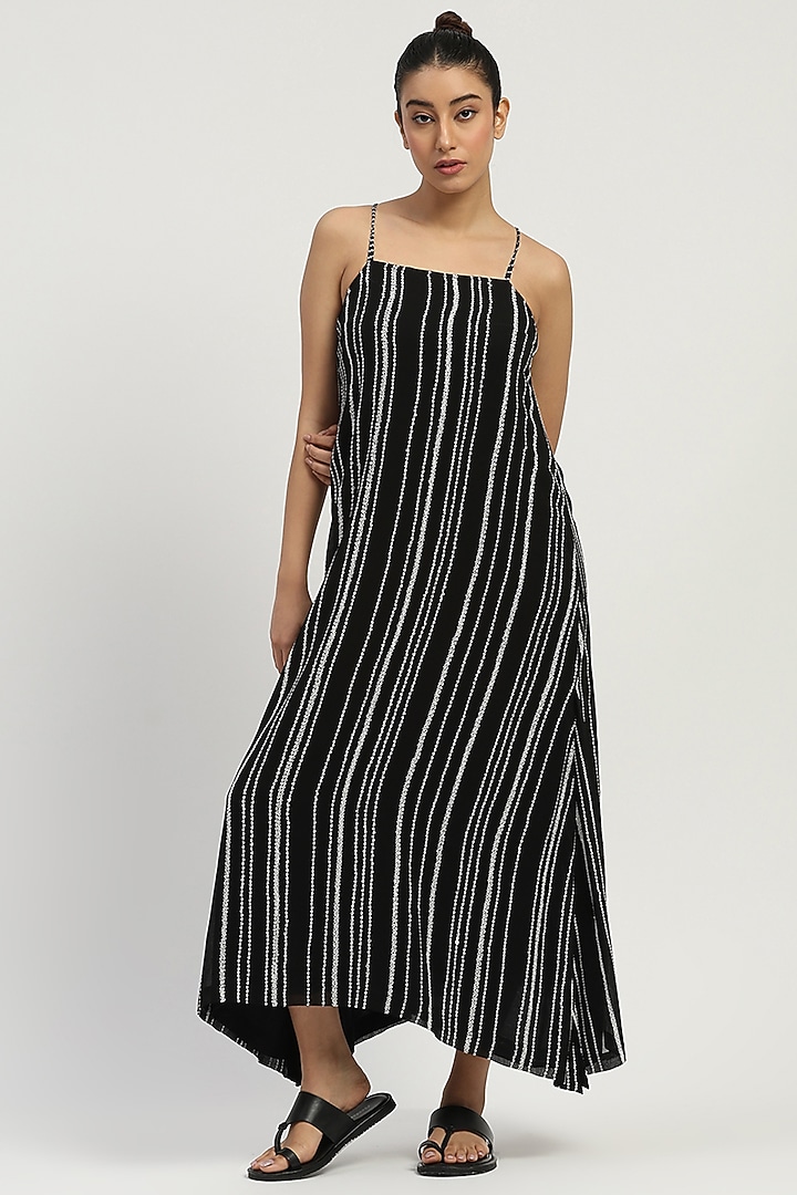Black Viscose Georgette Embroidered Strappy Summer Dress by Abraham & Thakore at Pernia's Pop Up Shop