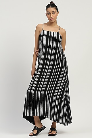 Black Viscose Georgette Embroidered Strappy Dress by Abraham & Thakore