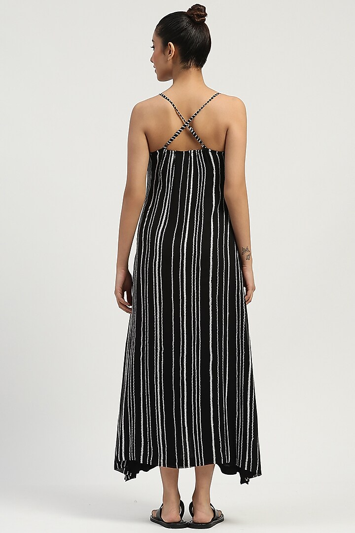 Black Viscose Georgette Embroidered Strappy Summer Dress by Abraham & Thakore at Pernia's Pop Up Shop