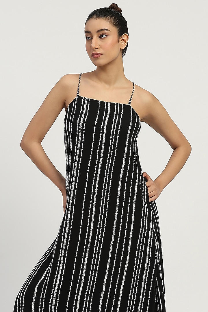 Black Viscose Georgette Embroidered Strappy Summer Dress by Abraham & Thakore at Pernia's Pop Up Shop