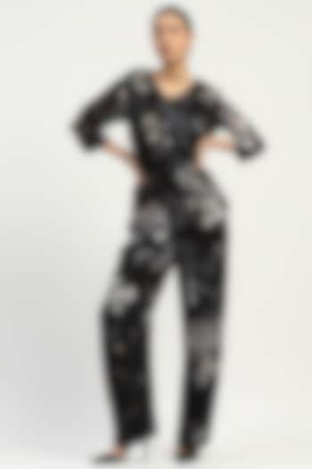 Black Viscose Georgette Printed Co-Ord Set by Abraham & Thakore at Pernia's Pop Up Shop
