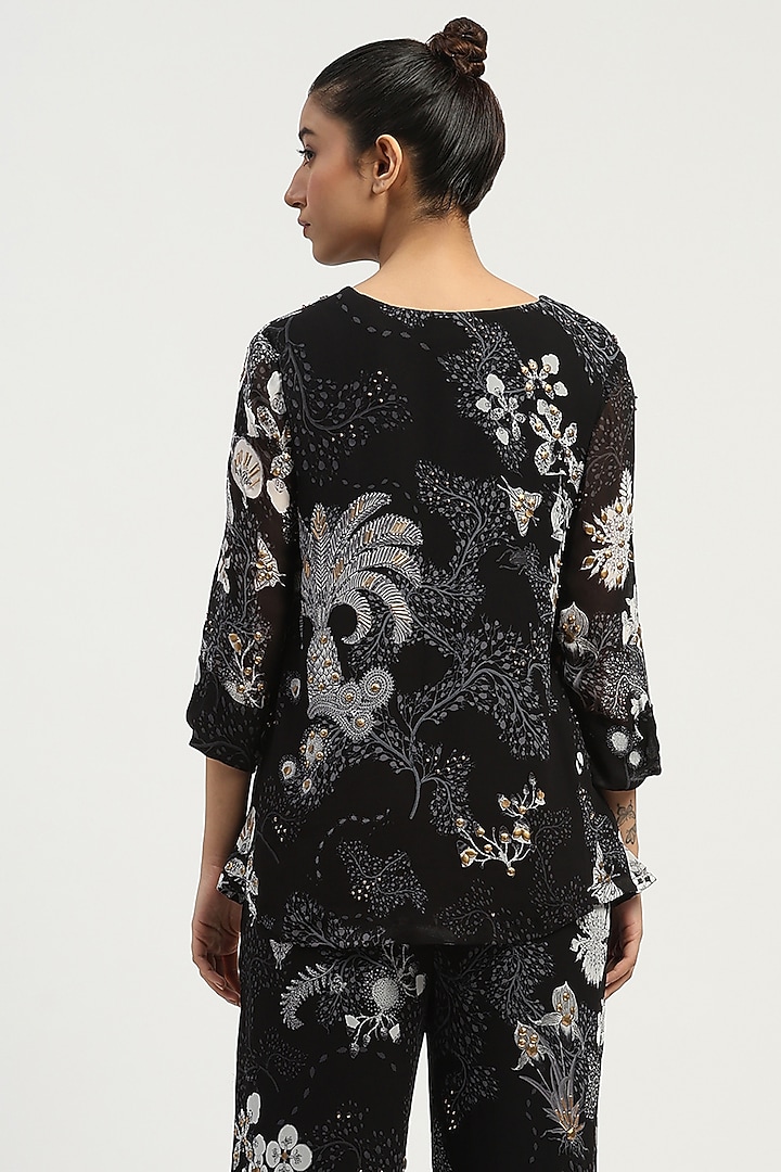 Black Viscose Georgette Printed Co-Ord Set by Abraham & Thakore at Pernia's Pop Up Shop